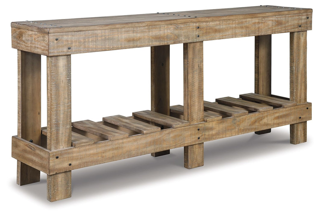 Susandeer - Console Sofa Table - Brown, product view with solid wood