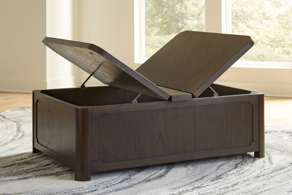 Breckington - Cocktail Table With Storage - Dark Brown, alternate view 6 with wood construction