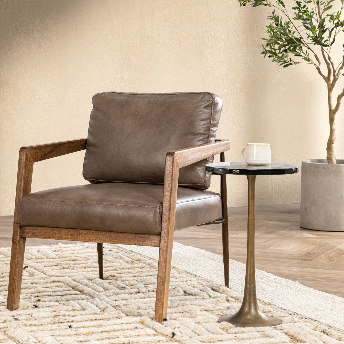 Julia - Accent Chair - Truffle Brown, alternate view 4 with top-grain leather