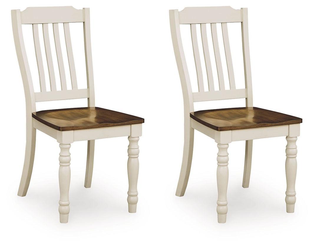 Wirloni - Dining Room Side Chair (Set of 2) - Antique White / Brown, product view with solid wood