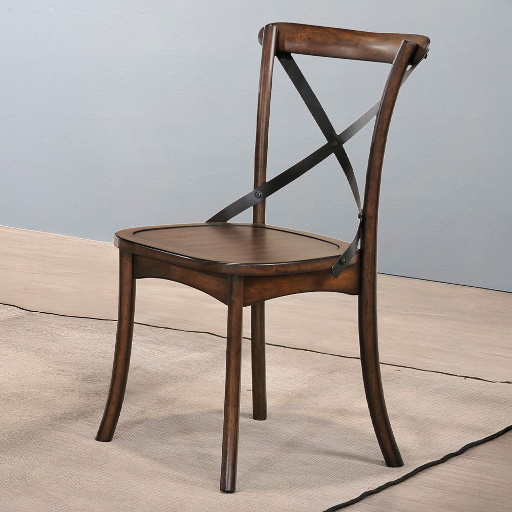 Kaelyn - Side Chair (Set of 2) - Dark Oak & Black Metal, product view with wood construction