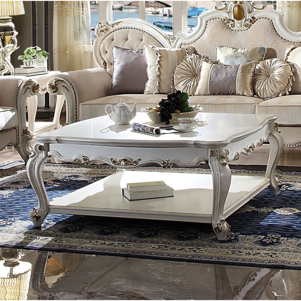 Picardy - Coffee Table - Antique Pearl, product view with solid wood