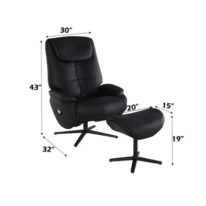 Labonita - Motion Accent Chair With Swivel & Ottoman - Black Top Grain Leather & Black, alternate view 7