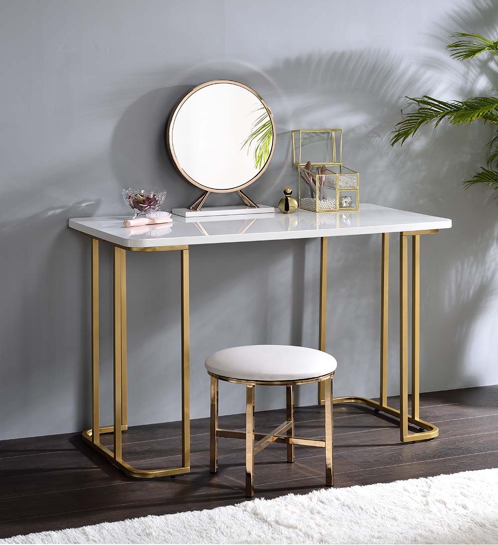 Estie - Vanity Desk (Same 93102) - White & Gold, alternate view 5 with metal