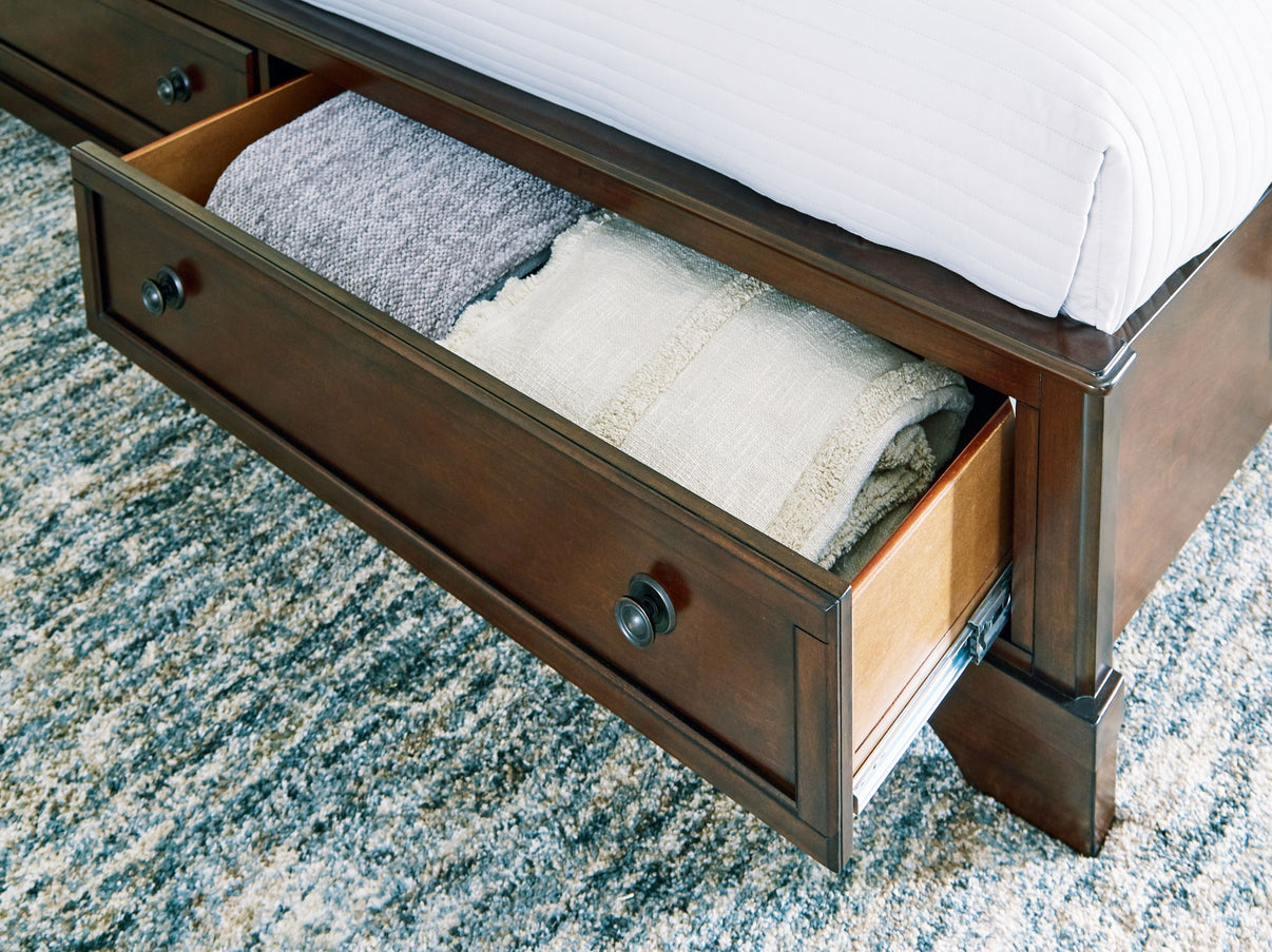 Trellington - King Sleigh Storage Bed - Brown, alternate view 7 with wood construction