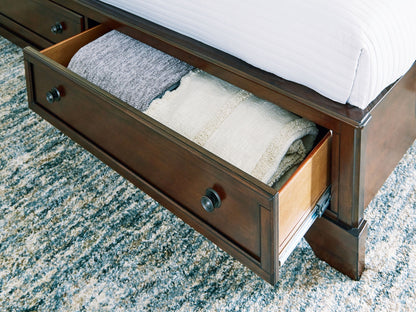 Trellington - King Sleigh Storage Bed - Brown, alternate view 7 with wood construction