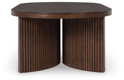 Korestone - Oval Cocktail Table - Dark Brown, alternate view 7 with wood construction