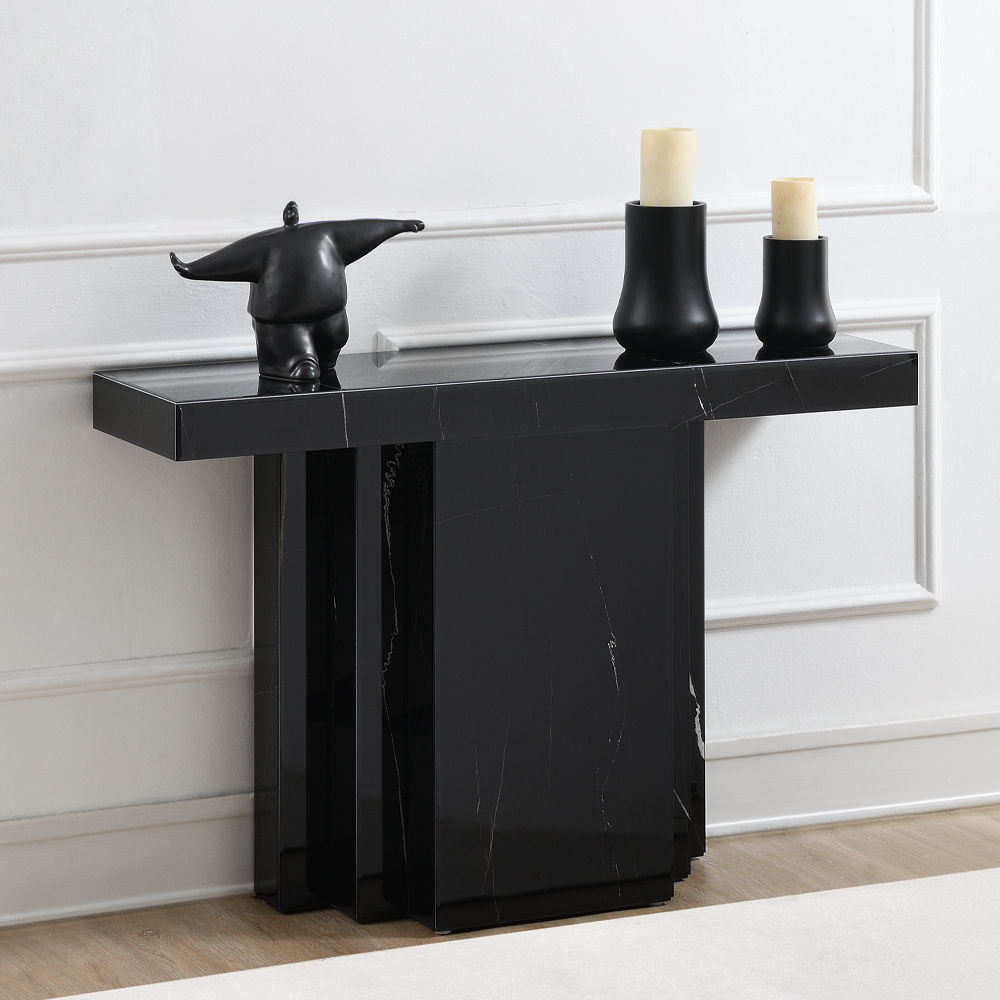 Drisana - Console Table - Black Mirrored, alternate view 3 with marble