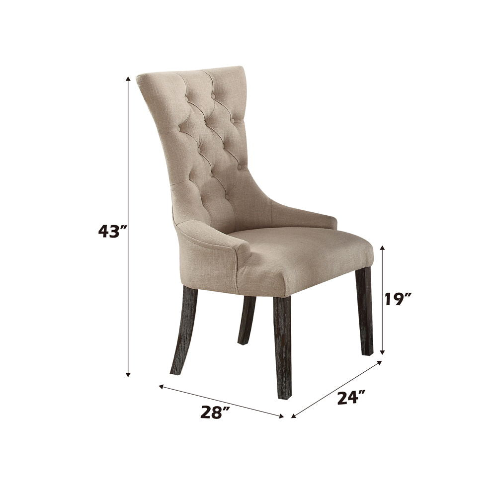 Gerardo - Linen Side Chair (Set of 2) - Beige & Weathered Espresso, alternate view 2 with wood construction