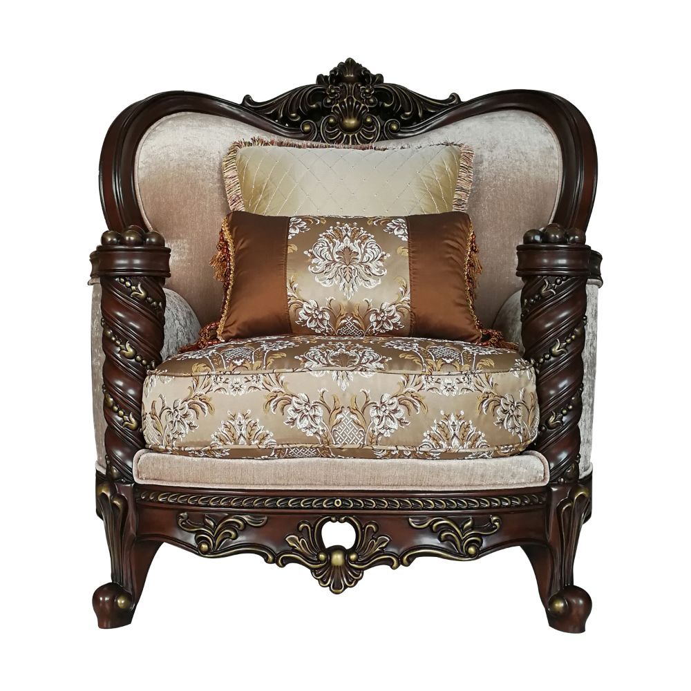 Devayne - Chair With 2 Pillows (Same Lv01584) - Pattern Fabric & Dark Walnut, product view with wood construction