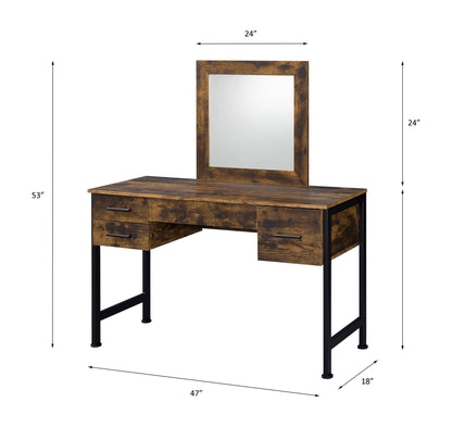 Juvanth - Vanity Desk & Mirror - Rustic Oak & Black, alternate view 3 with wood construction