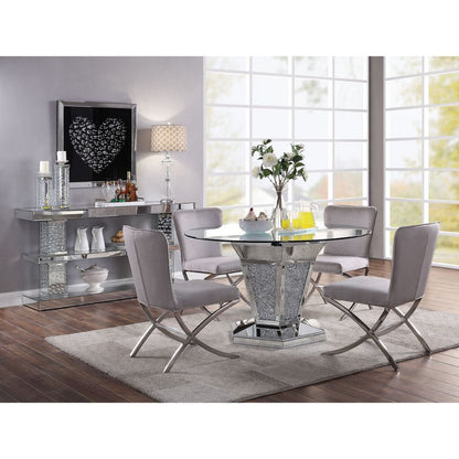 Noralie - Dining Table - Mirrored, Faux Diamonds & Clear Glass Top, alternate view 5 with wood construction
