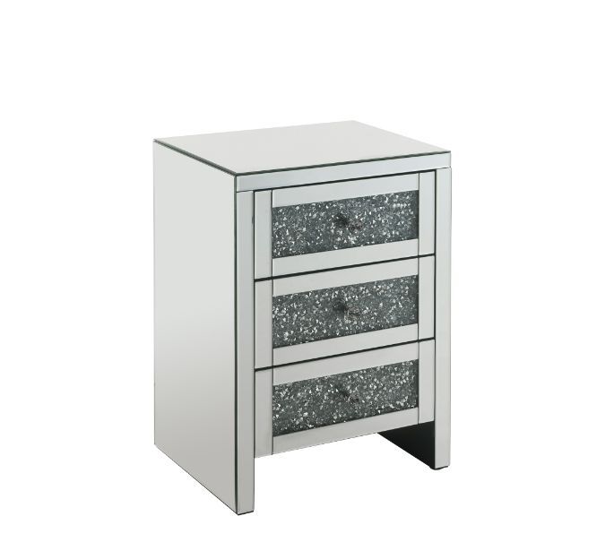 Noralie - 26" Accent Table With Faux Diamonds - Mirrored, product view with glass