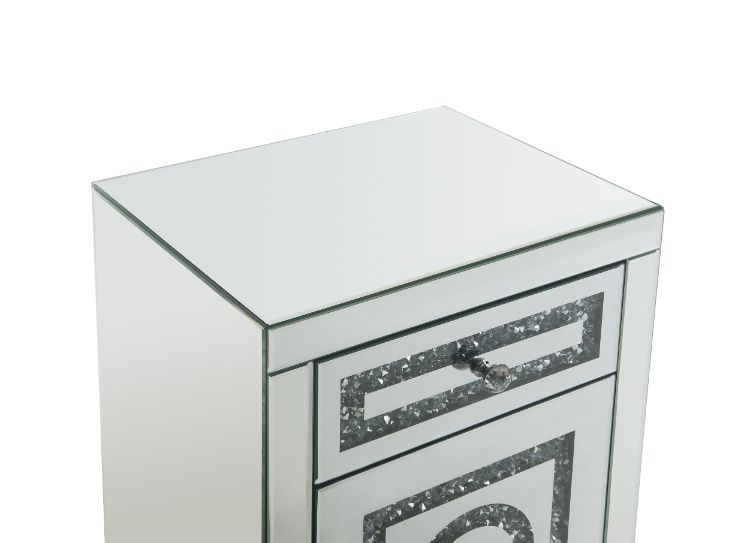Noralie - 26"H Accent Table With Storage Drawers - Mirrored & Faux Diamonds, alternate view 4 with glass