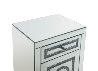 Noralie - 26"H Accent Table With Storage Drawers - Mirrored & Faux Diamonds, alternate view 4 with glass