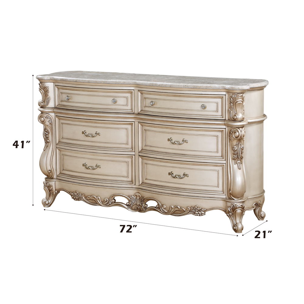 Gorsedd - Dresser With Marble Top - Marble Top & Golden Ivory, alternate view 4 with engineered wood