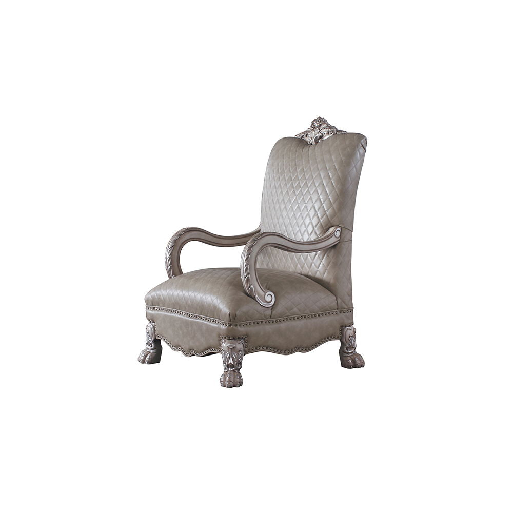 Dresden - Chair With Pillow - Synthetic Leather & Vintage Bone White, product view with solid wood