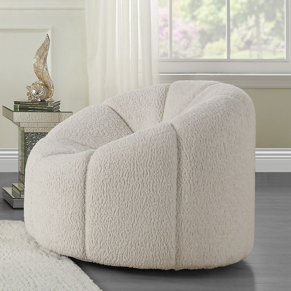 Osmash - Chair With Swivel - White Teddy Sherpa, product view with wood construction