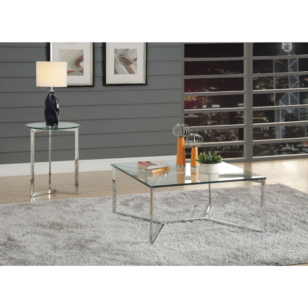 Volusius - End Table - Clear Glass & Stainless Steel, product view with metal