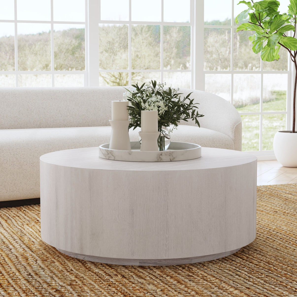 Layne - Round Coffee Table With Casters, alternate view 9 with wood construction