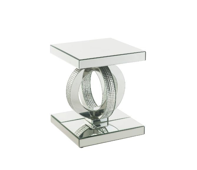 Ornat - End Table - Mirrored & Faux Square Diamonds, product view with wood construction
