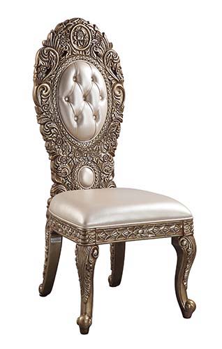 Constantine - Side Chair (Set of 2) - Synthetic Leather , Brown & Gold, product view with wood construction