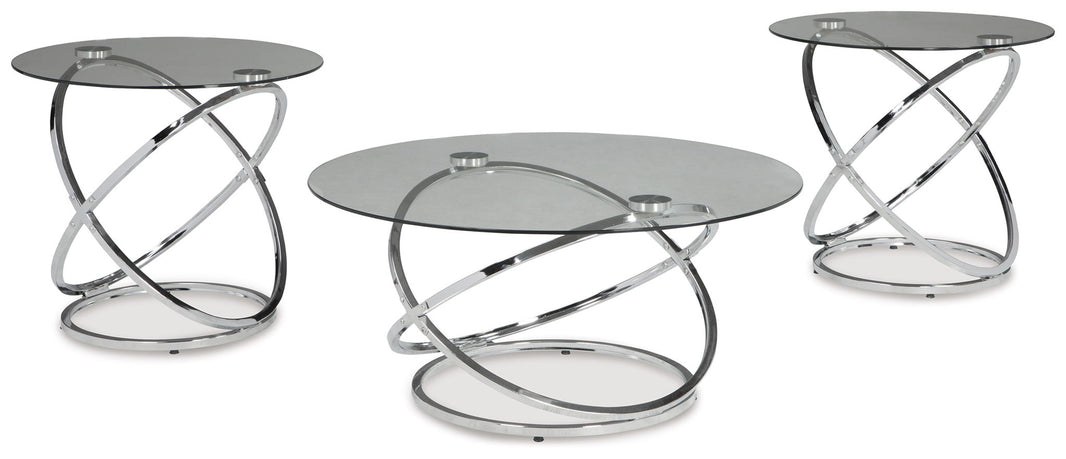 Hollynyx - Occasional Table Set (Set of 3) - Chrome Finish, product view with glass