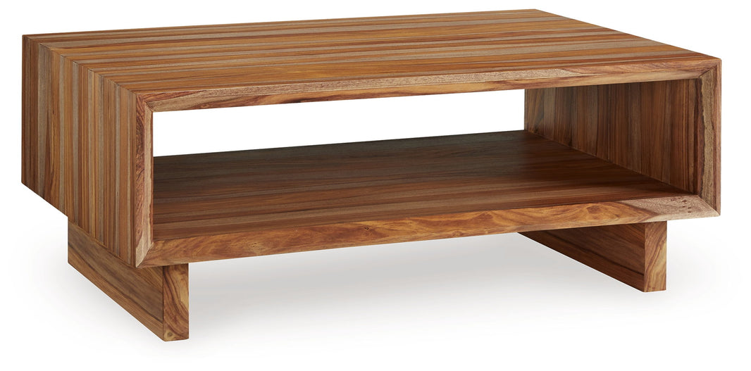 Dressonni - Rectangular Cocktail Table - Brown, product view with wood construction