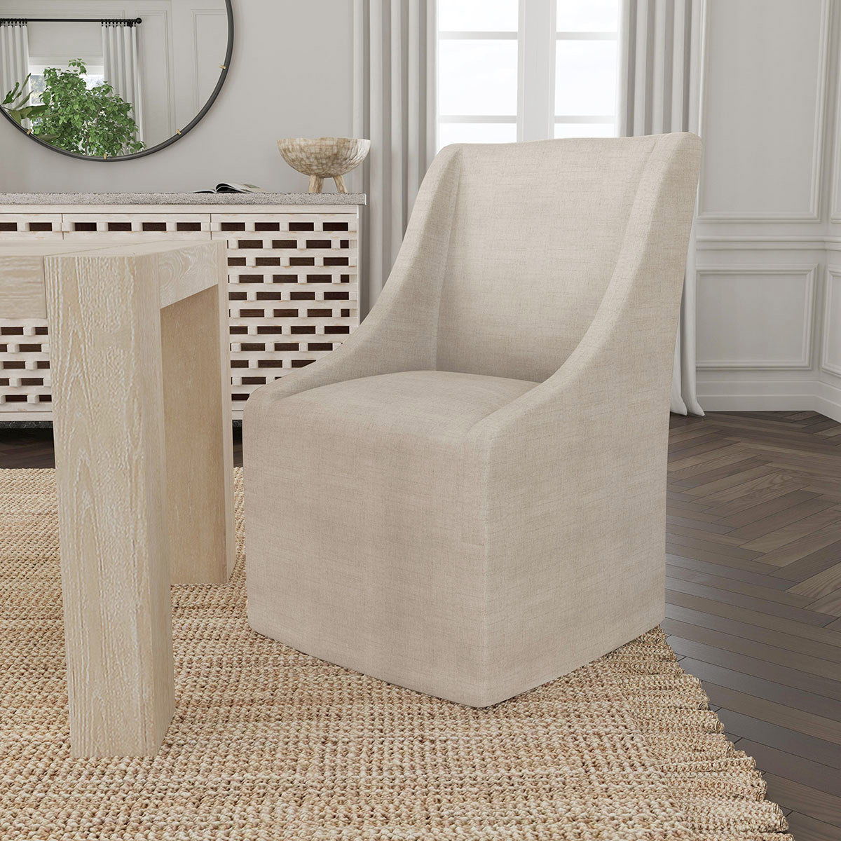 Warwick - Upholstered Rolling Dining Chair, alternate view 24 with polyester fabric