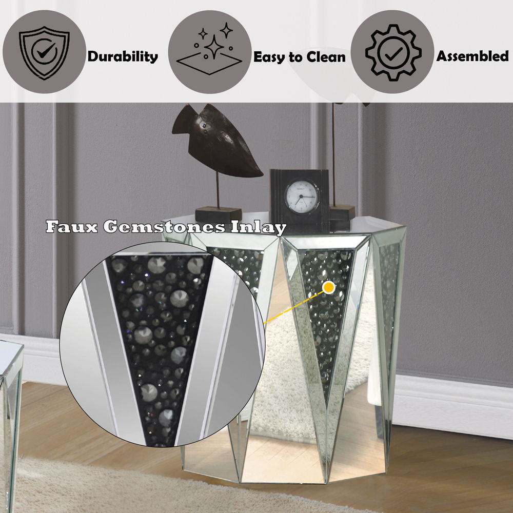 Nysa - End Table - Mirrored & Faux Crystals, alternate view 2 with wood construction