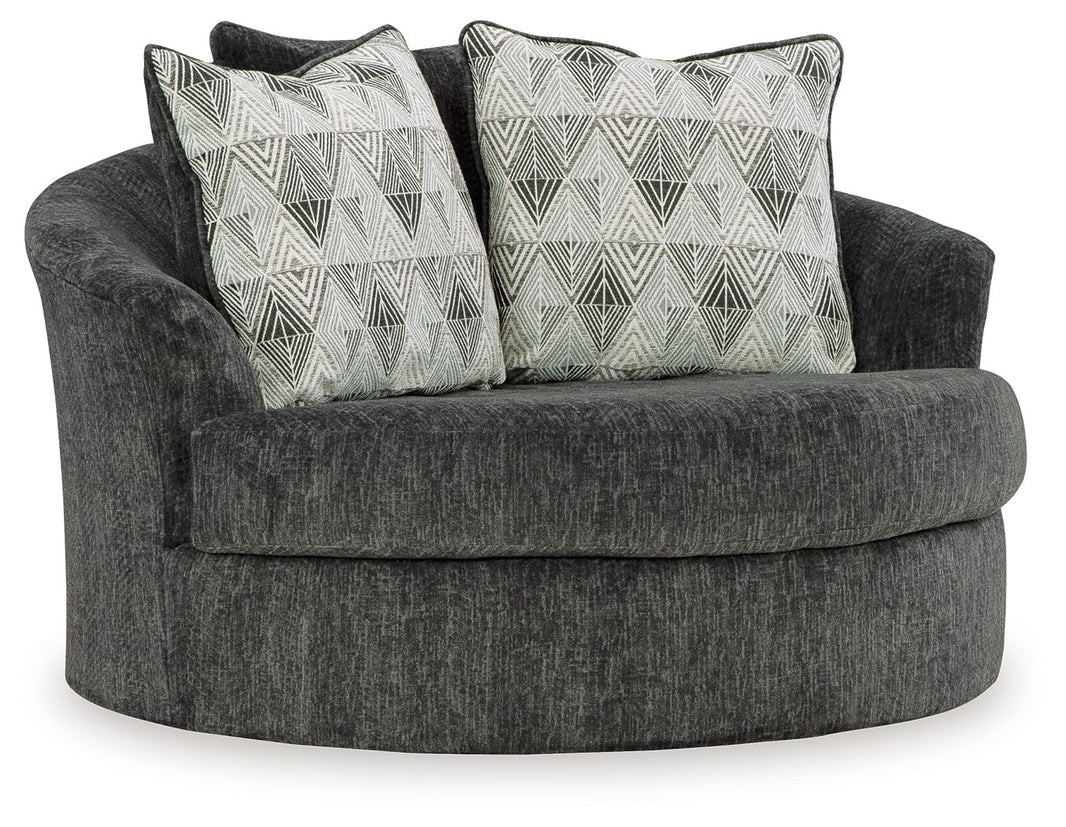 Biddeford - Oversized Swivel Accent Chair - Shadow, product view with polyester fabric