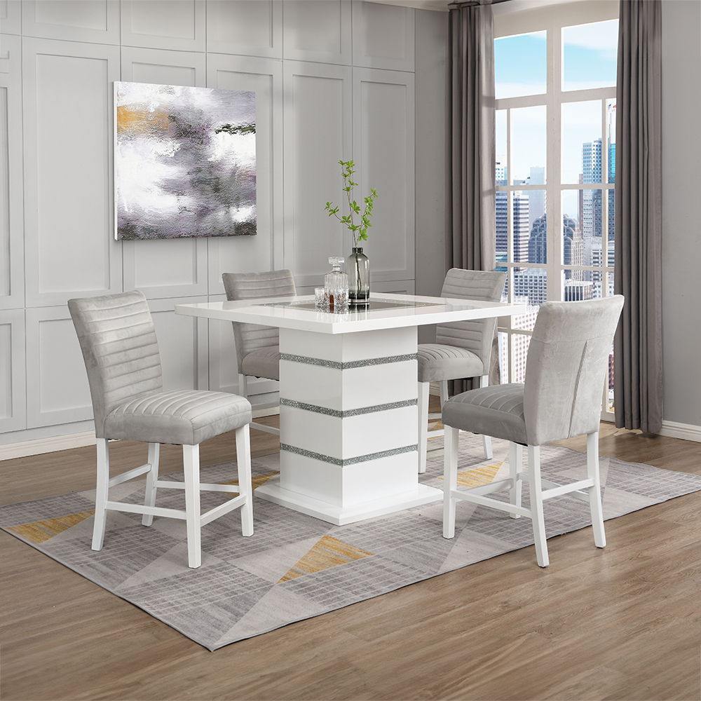 Elizaveta - Counter Height Chair (Set of 2) - Gray Velvet &White High Gloss, alternate view 5