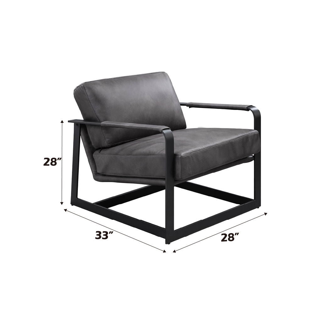 Locnos - Accent Chair - Gray Top Grain Leather & Black, alternate view 7 with cotton fabric