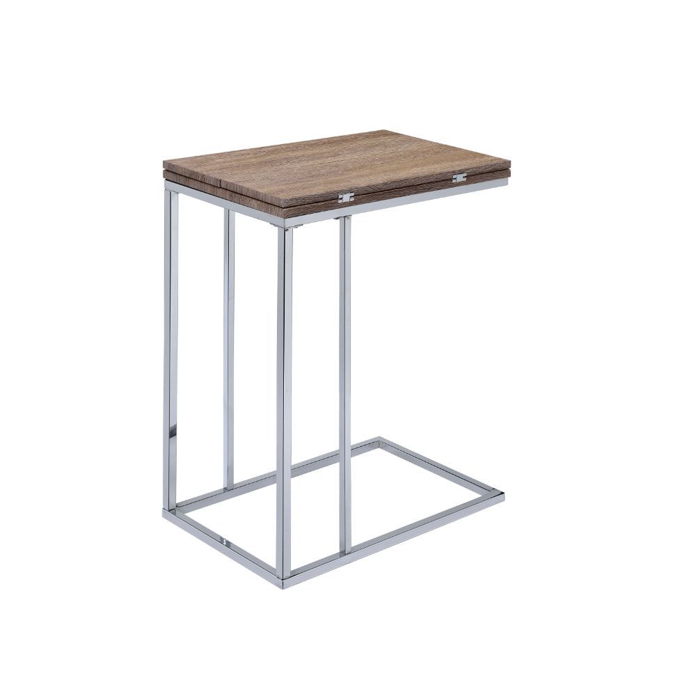 Danson - Accent Table - Weathered Oak & Chrome, product view with wood construction