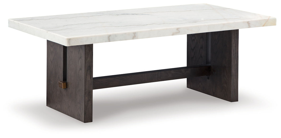 Burkhaus - Rectangular Cocktail Table - White / Dark Brown, product view with solid wood