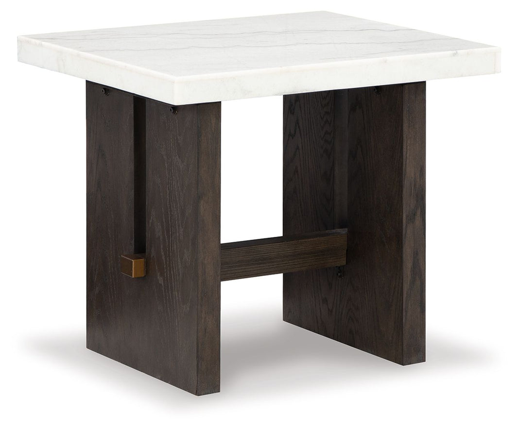 Burkhaus - Rectangular End Table - White / Dark Brown, product view with solid wood