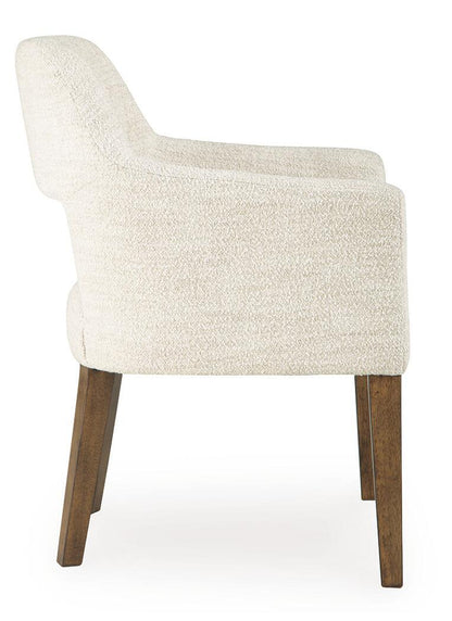 Marxmore - Dining Upholstered Arm Chair (Set of 2) - Beige / Brown, alternate view 5 with chenille upholstery