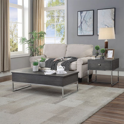 Iban - Coffee Table With Lift Top - Gray Oak & Chrome, alternate view 8 with wood construction