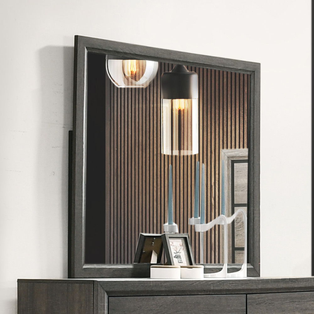 Valdemar - Mirror - Weathered Gray, product view with wood construction