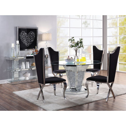 Noralie - Dining Table - Mirrored, Faux Diamonds & Clear Glass Top, alternate view 6 with wood construction