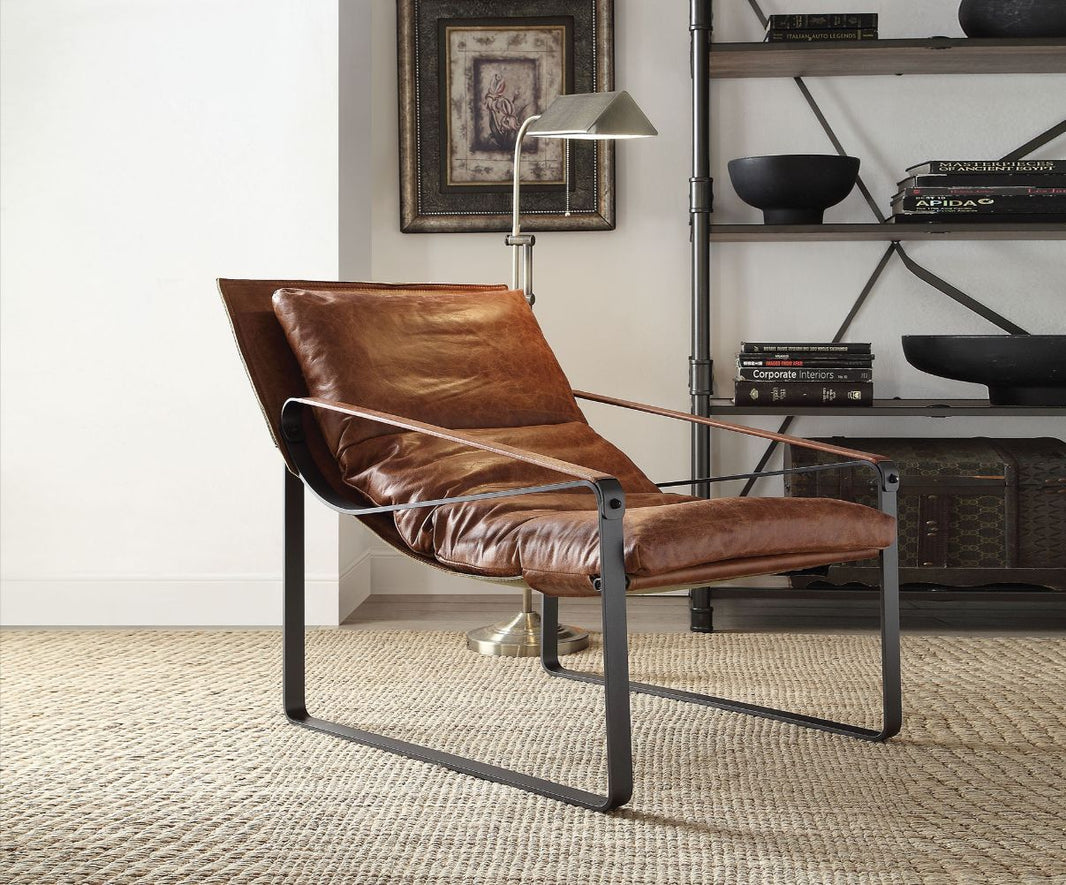 Quoba - Accent Chair - Cocoa Top Grain Leather, product view with metal