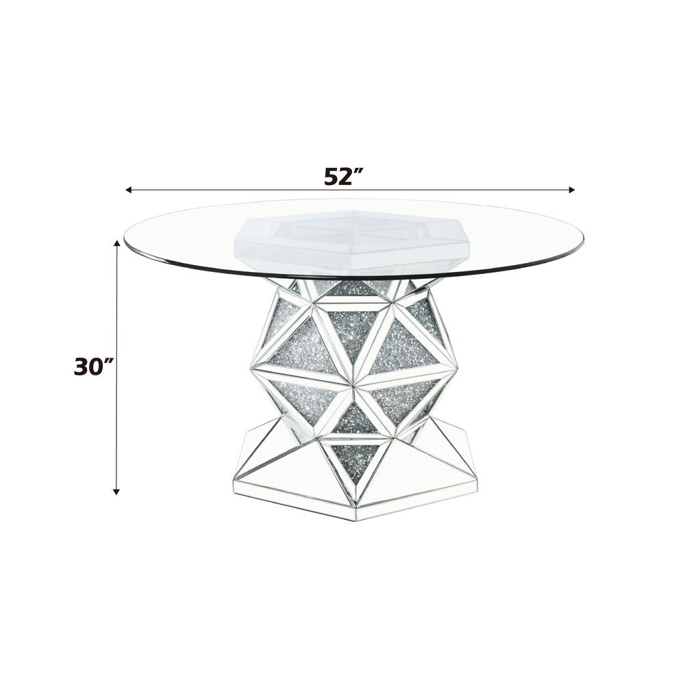 Noralie - 52" Round Dining Table - Mirrored & Faux Diamonds, alternate view 6 with wood construction