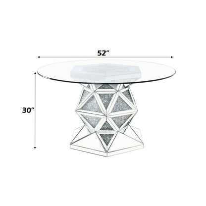 Noralie - 52" Round Dining Table - Mirrored & Faux Diamonds, alternate view 6 with wood construction