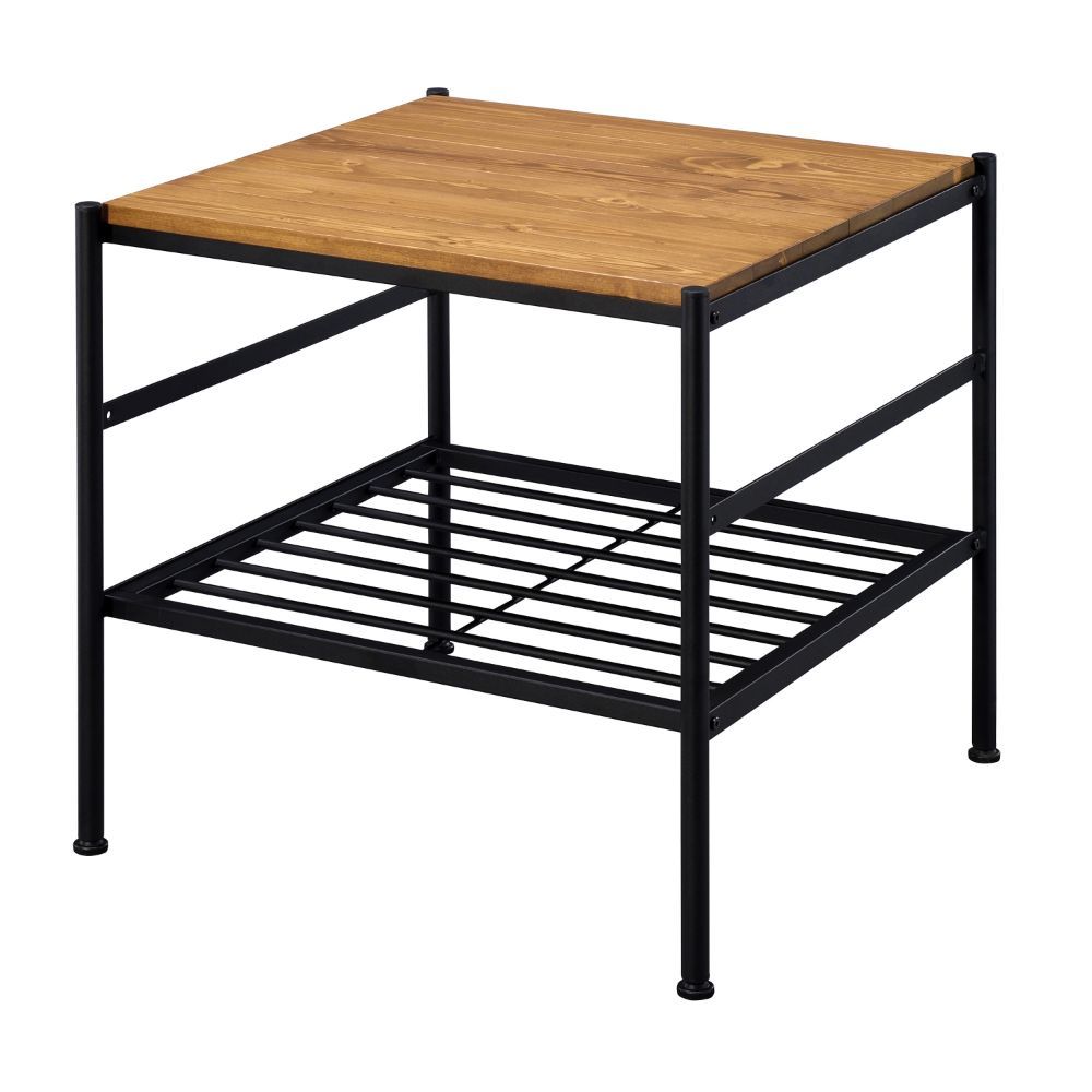 Kande - End Table - Oak & Black, product view with solid wood
