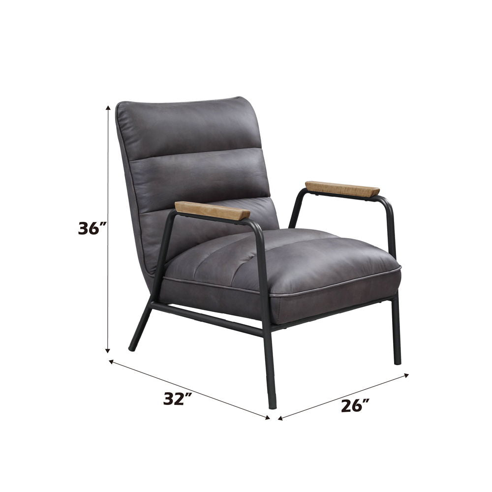 Nignu - Accent Chair - Gray Top Grain Leather & Matt Iron, alternate view 3 with cotton fabric
