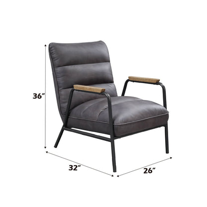 Nignu - Accent Chair - Gray Top Grain Leather & Matt Iron, alternate view 3 with cotton fabric