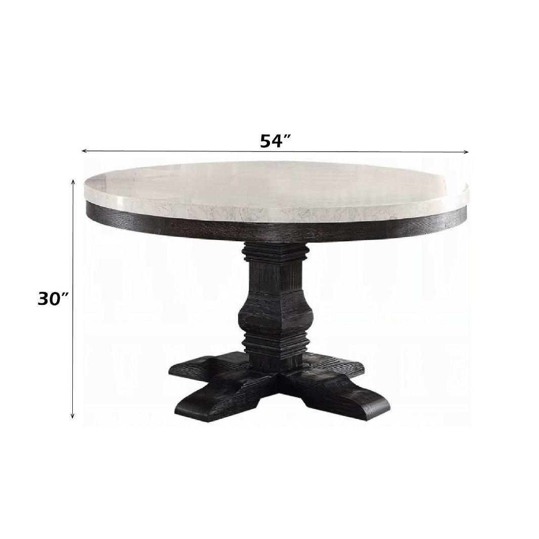 Nolan - Round Dining Table - White Marble Top & Salvage Dark Oak, alternate view 2 with wood construction