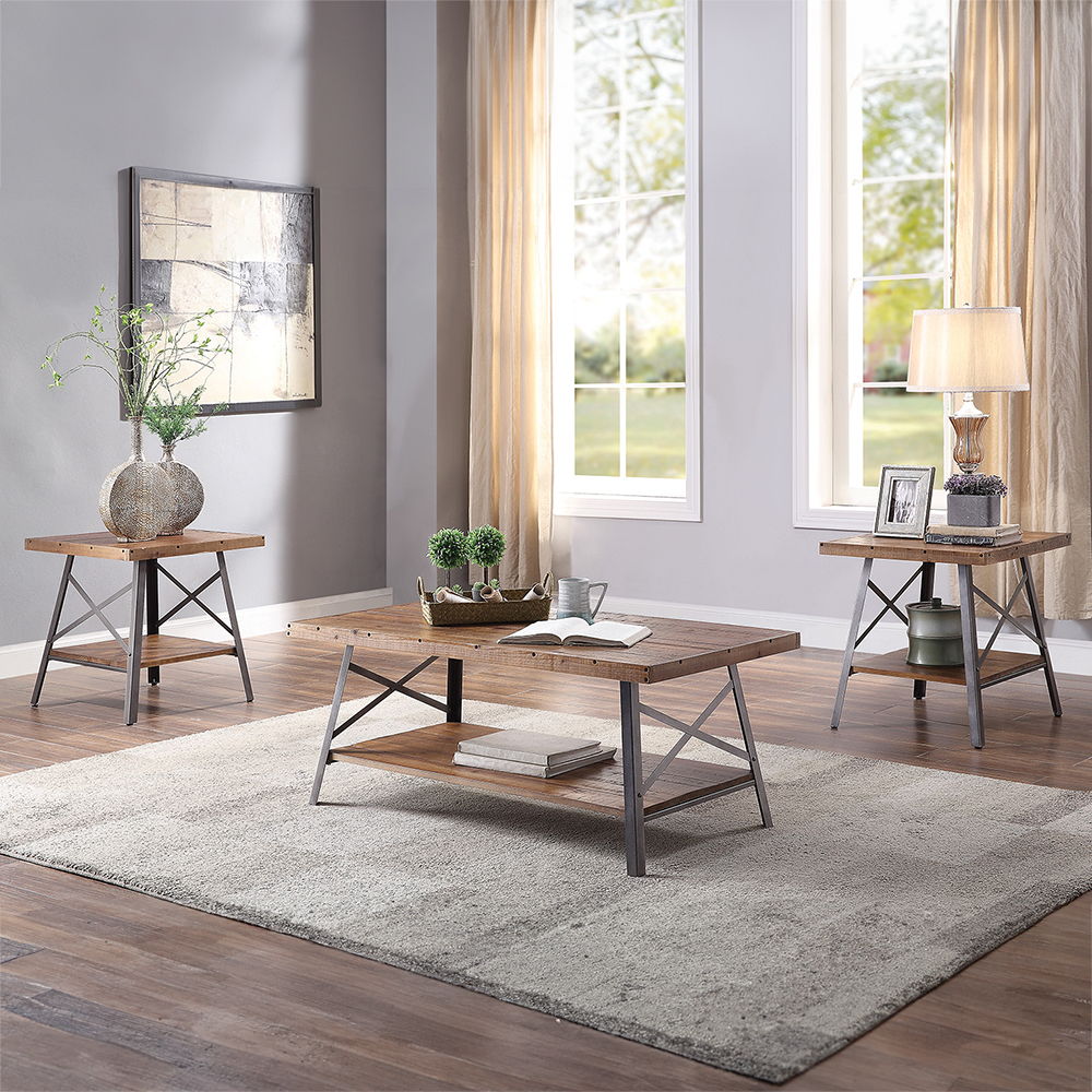 Ikram - Coffee Table - Weathered Oak & Sandy Black, alternate view 6 with wood construction