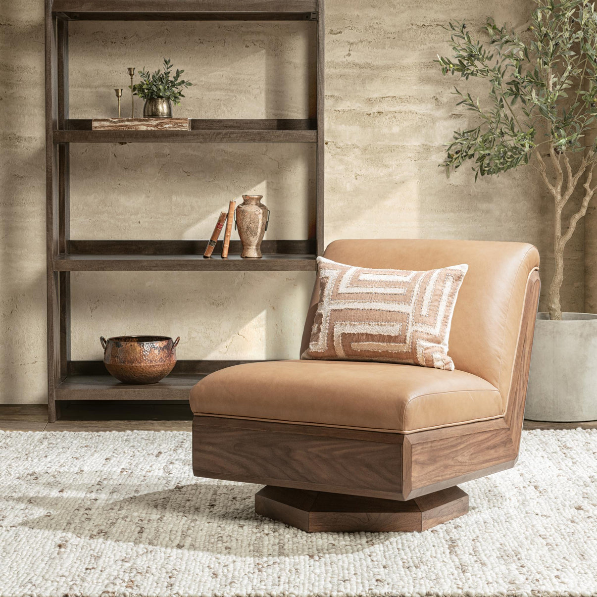 Myla - Swivel Accent Chair - Tan, alternate view 7 with top-grain leather