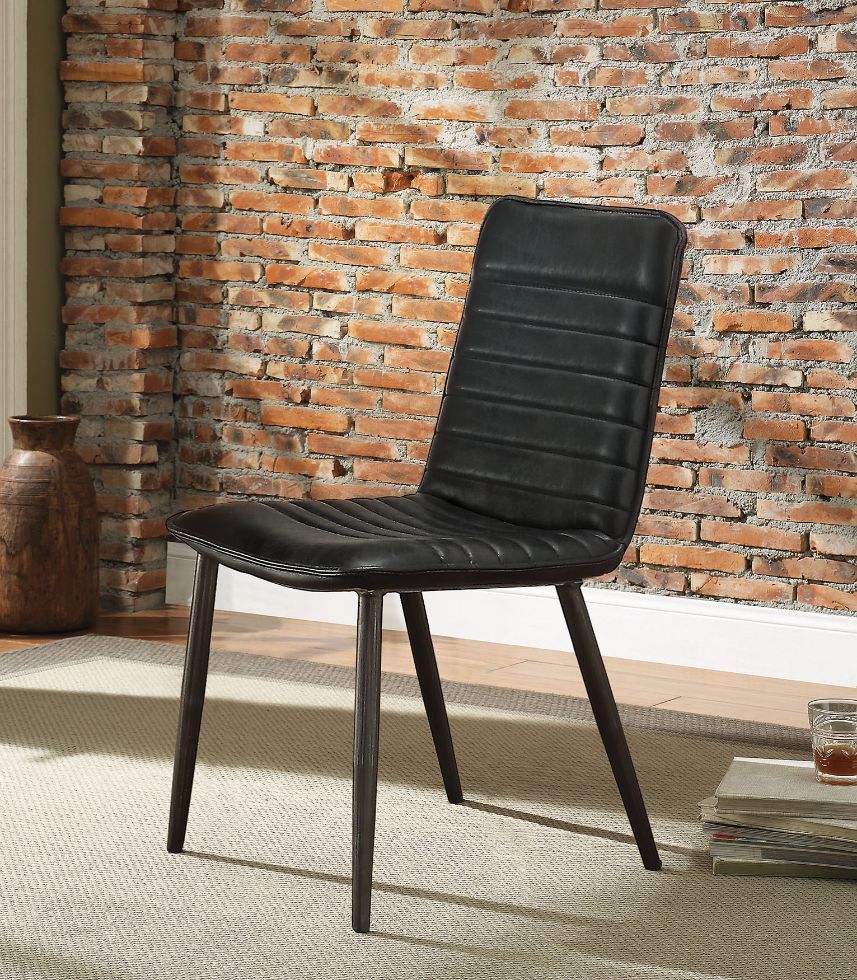 Hosmer - Side Chair (Set of 2) - Black Top Grain Leather & Antique Black, product view with metal